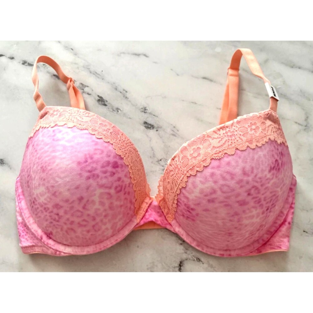 Victoria Secret PINK Bra Super Push Up Wear Everywhere Bombshell Coconut Leo